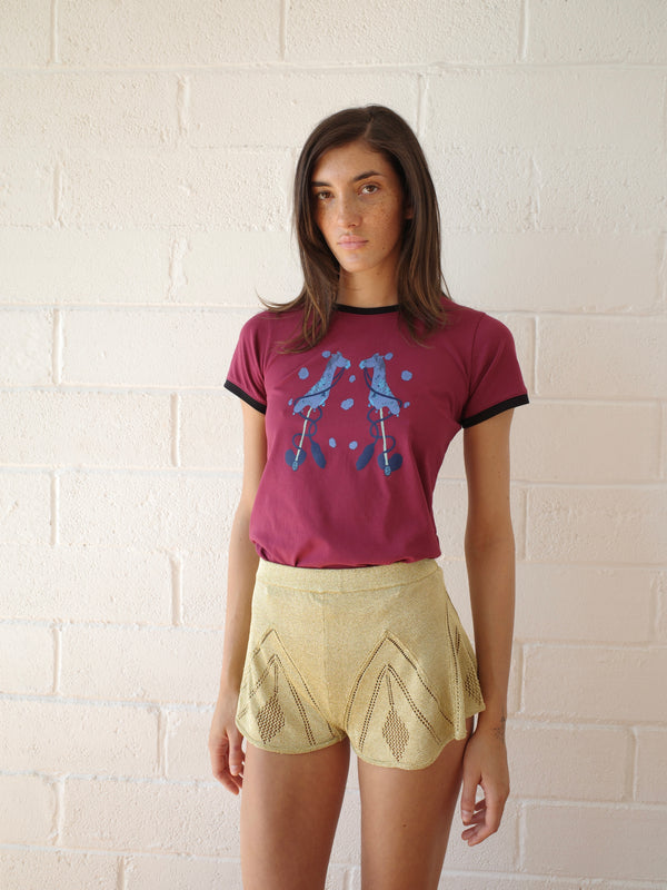 The Knit Pointelle Godet Shorts - Gold