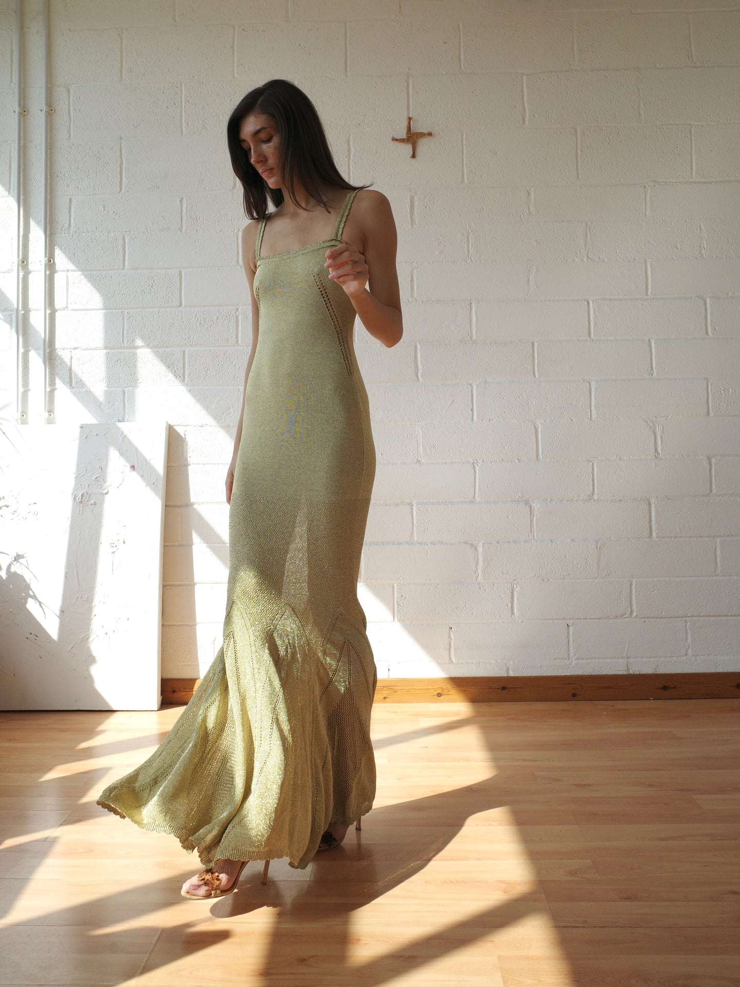 The Knit Pointelle Godet Gown - Gold