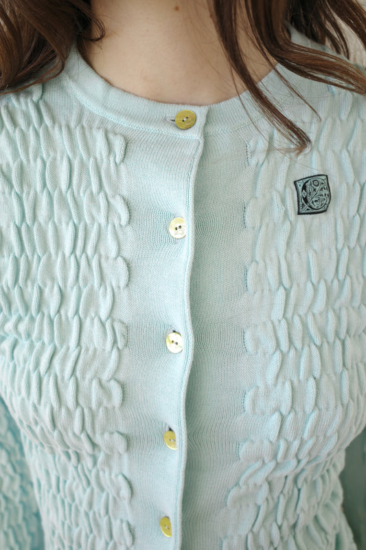 The Shirred Knit Cashmere Cardigan - Baby Blue
