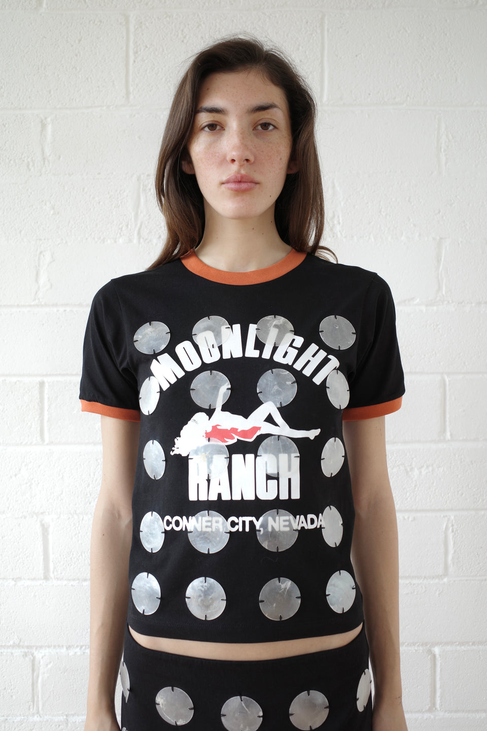 The Mother of pearl Paillette Ringer Tee - Black