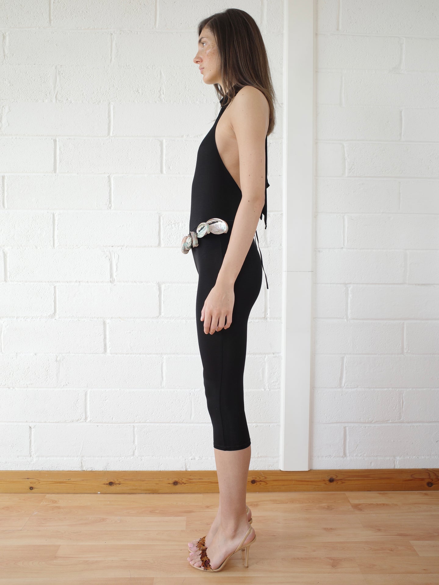 The Halter Neck Jumpsuit With Abalone Shell Belt