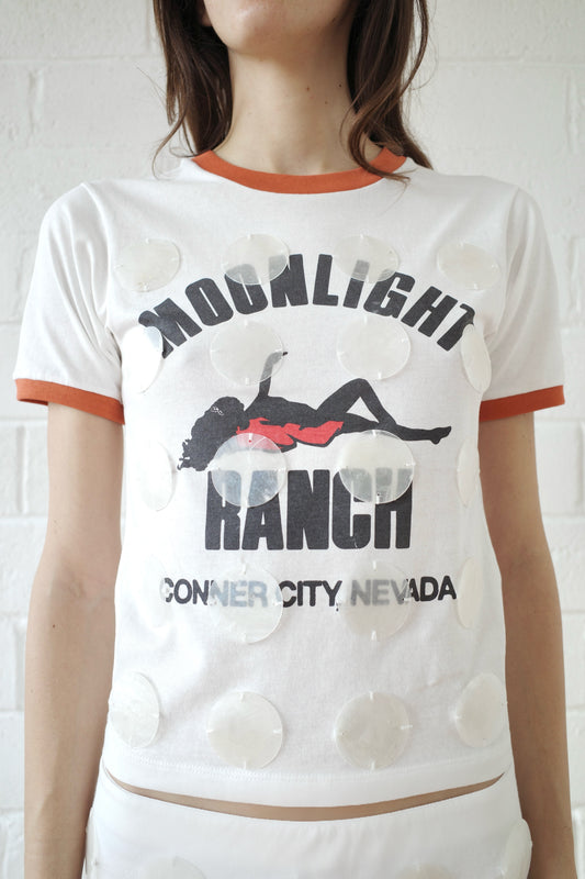 The Mother of Pearl Paillette Ringer Tee - White