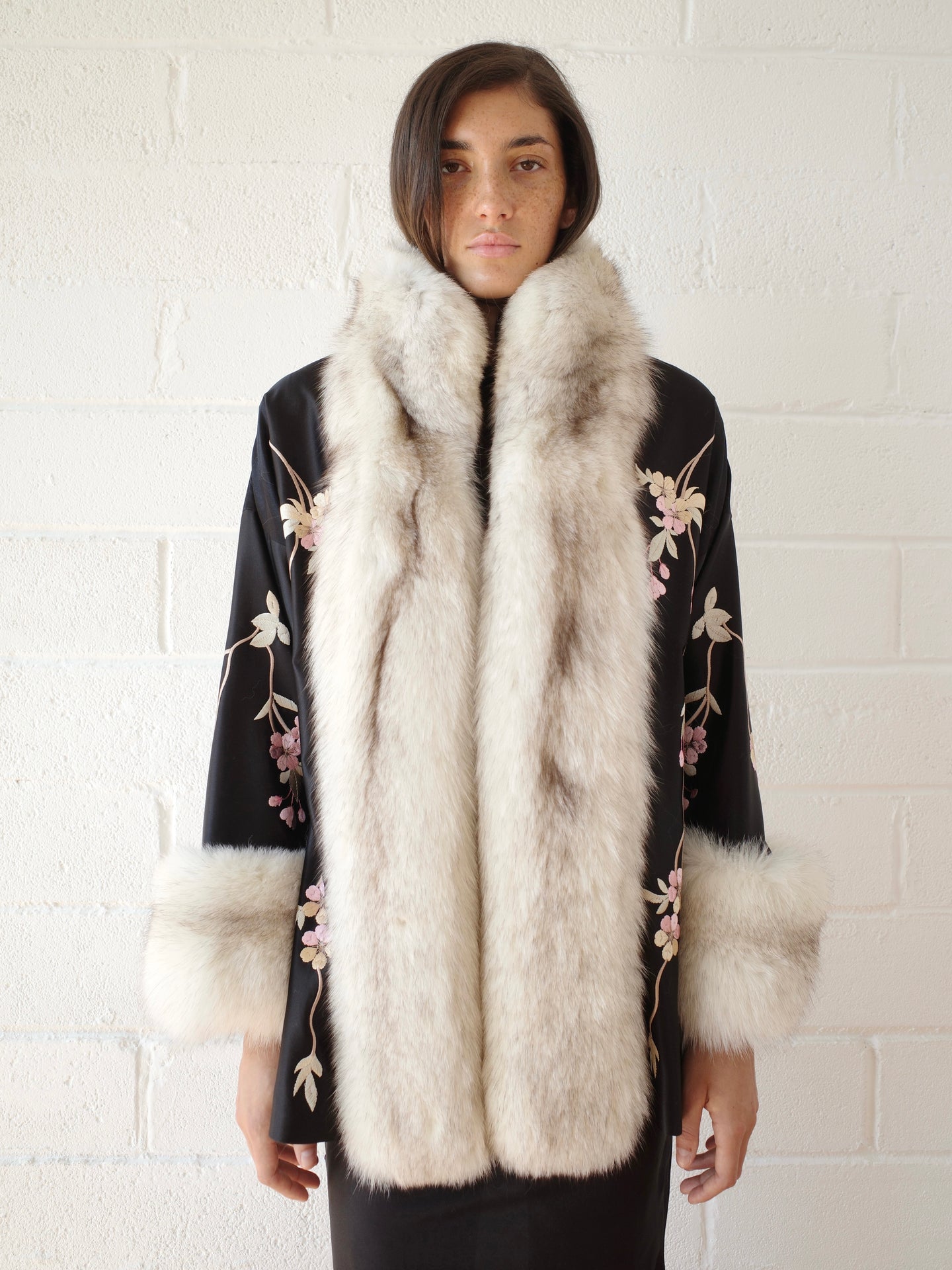 The Demi Couture Reconstituted Vintage Fur and Silk Robe - Black