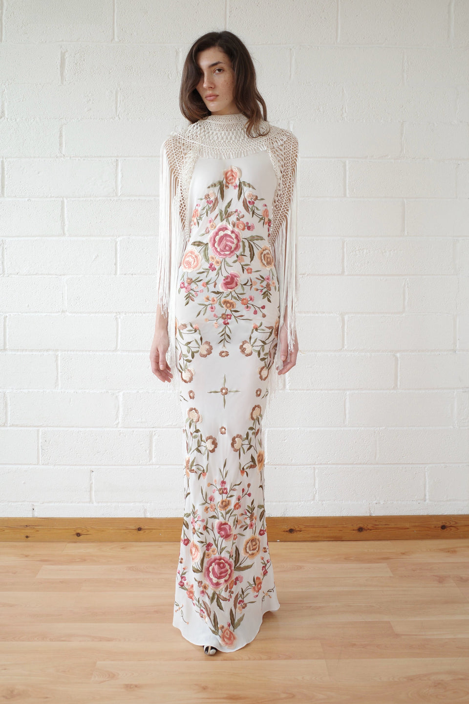 The Demi Couture Piano Shawl Gown- White