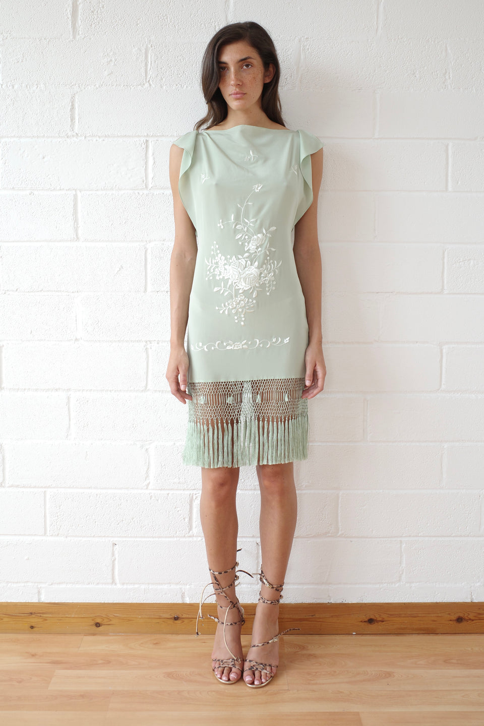 The Piano Shawl Shift Mini Dress - Seafoam