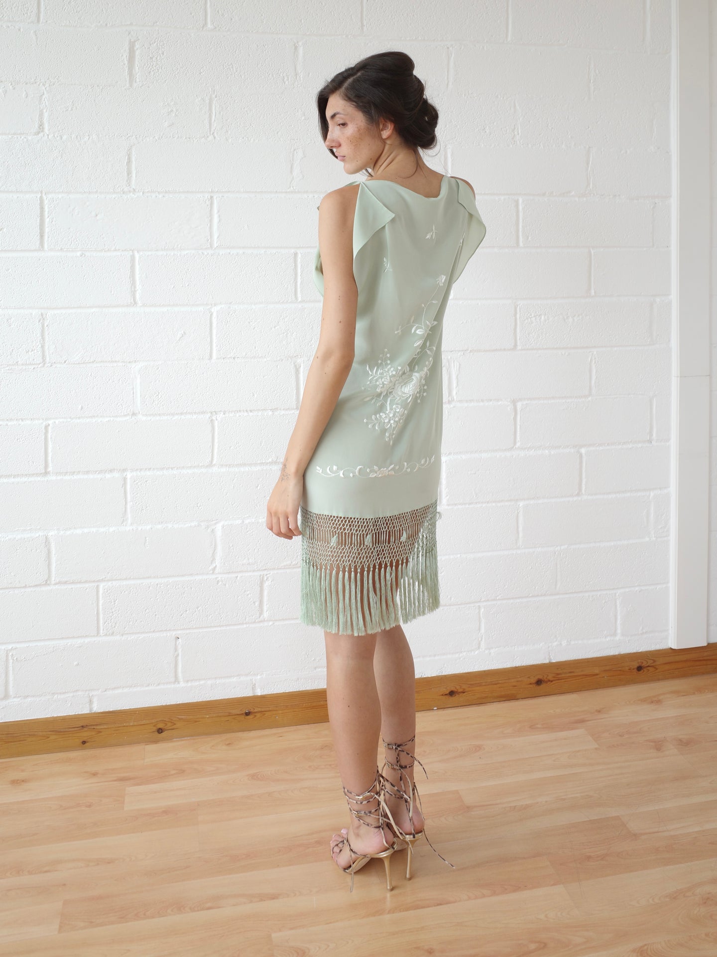 The Piano Shawl Shift Mini Dress - Seafoam