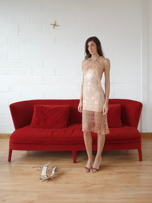The Piano Shawl Mini Dress - Nude