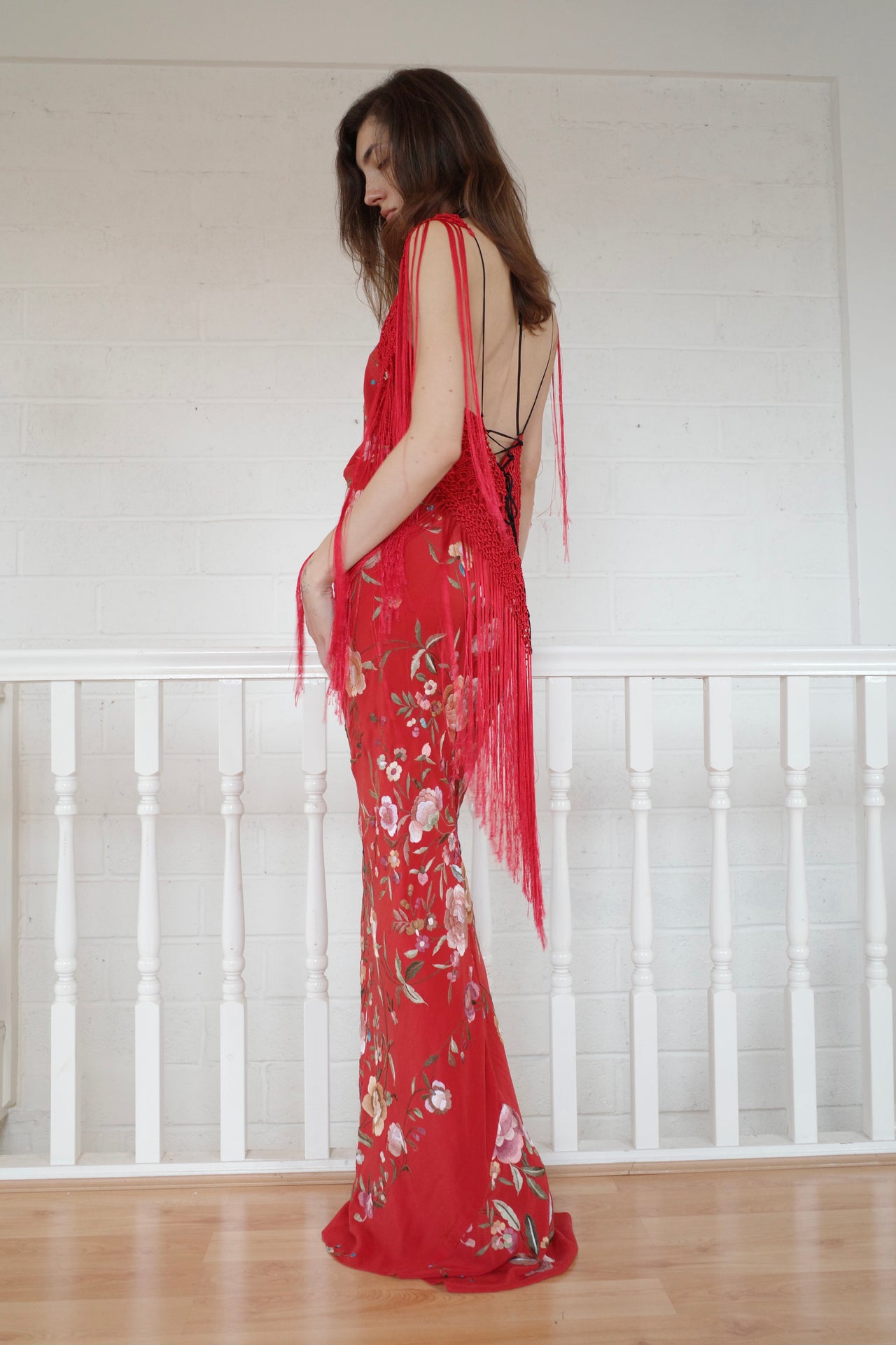 The Demi Couture Piano Shawl Gown- Red
