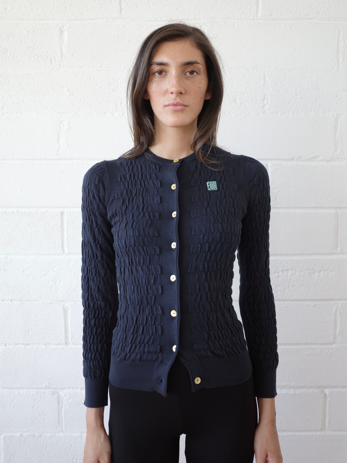 The Shirred Knit Cashmere Cardigan - Navy